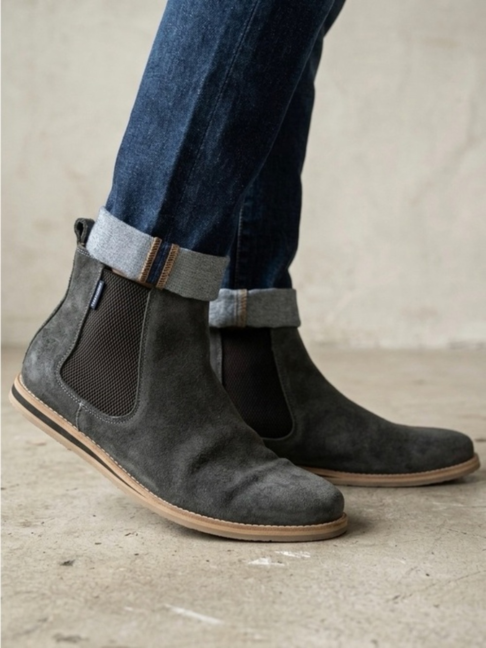 HARI MARI Odessa Waxed Suede Chelsea Boots Gray Sage